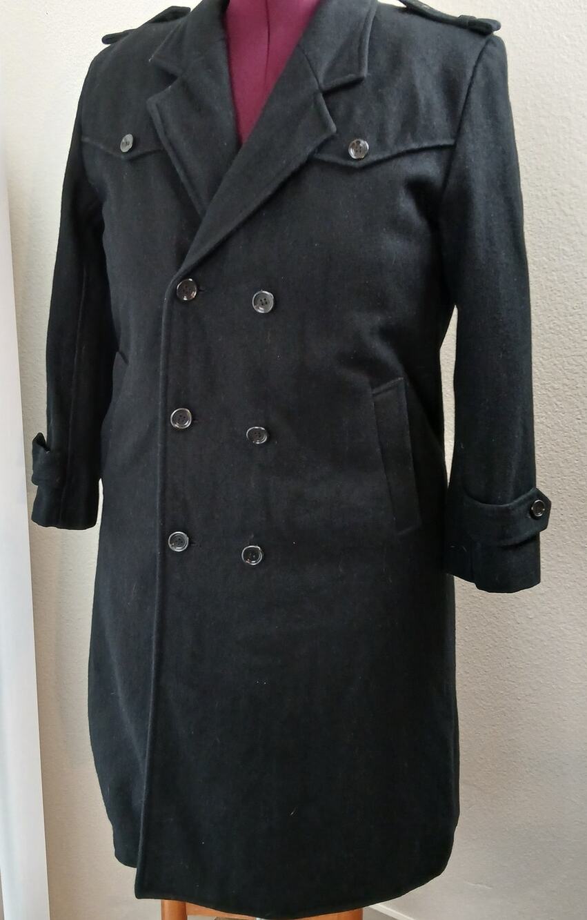 Rising Sun Fleece Lined Black Peacoat C44 L39 wool blend double breasted vtg y2k